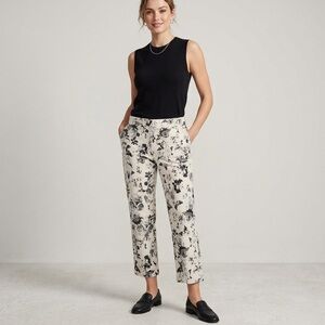 Lord & Taylor 424 Fifth Floral Pants Size 4 Black White Ankle Slim Trousers